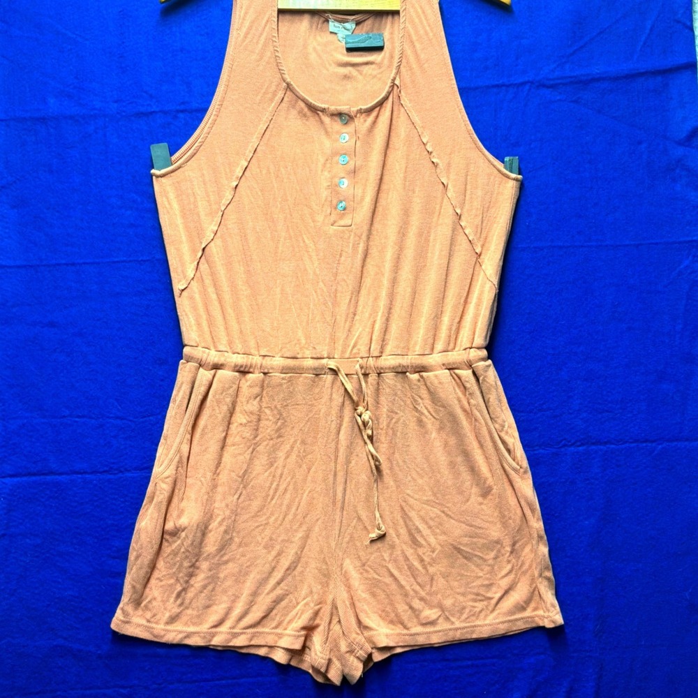 Boho‎ Women Hem & Thread Henley Romper Large Peach